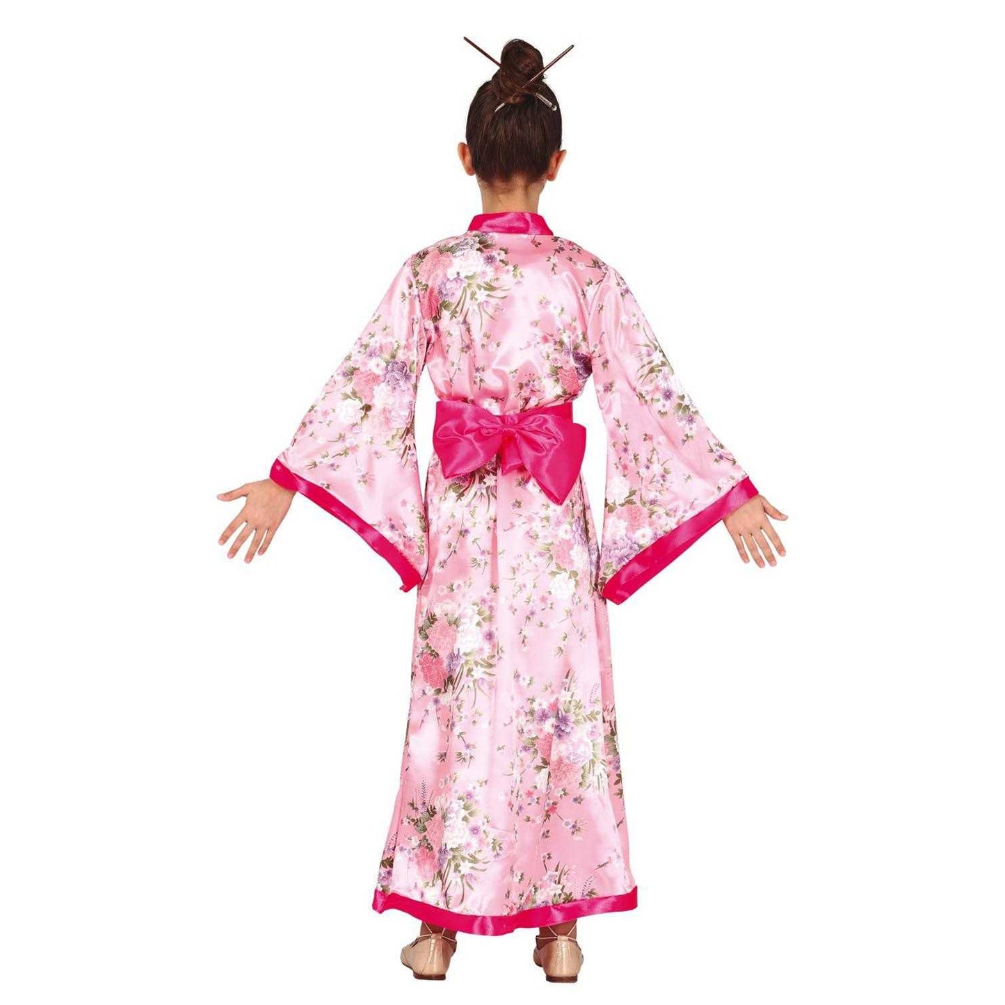 Pink - Back - Fiestas Guirca Girls Kimono Print Costume Set