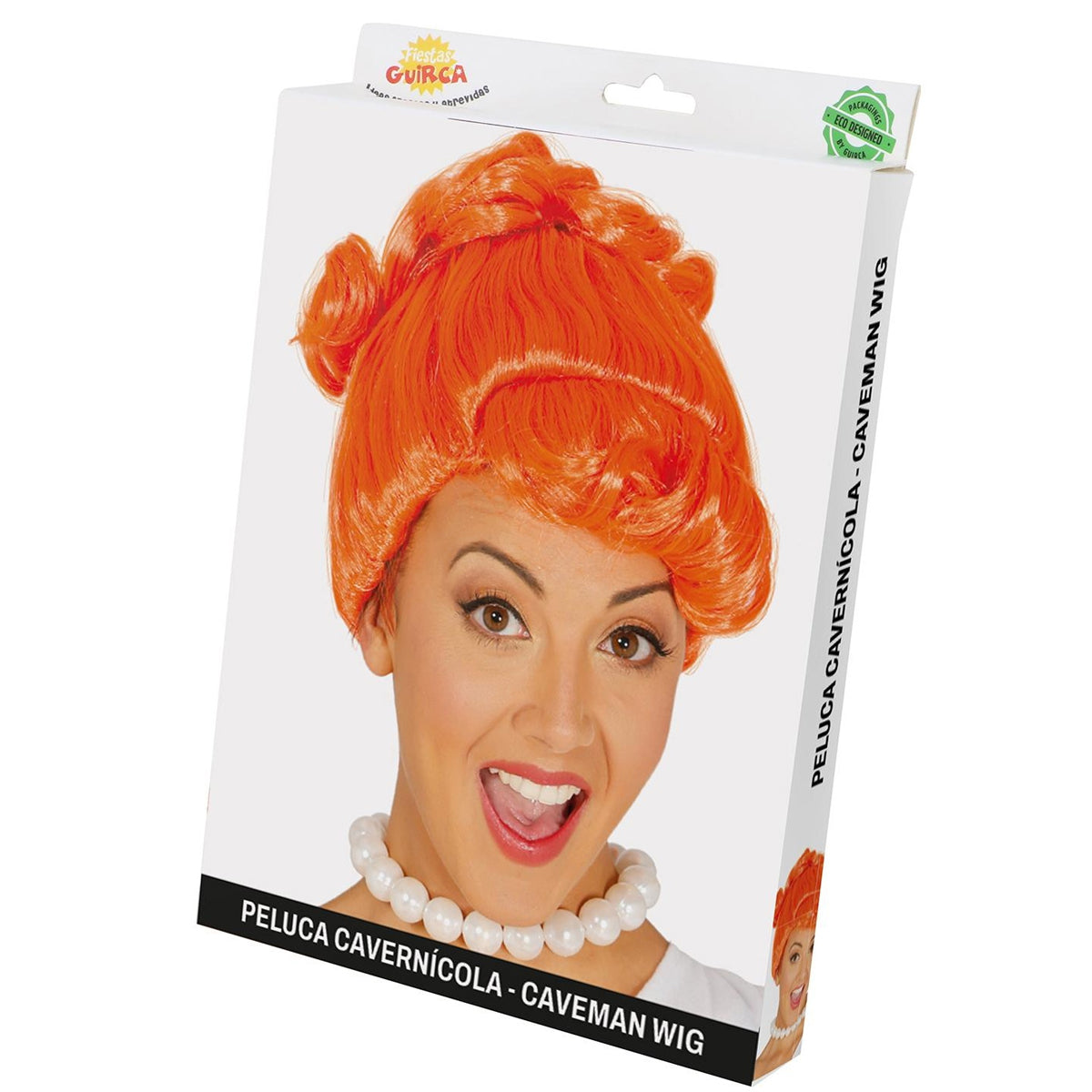 Orange - Back - Fiestas Guirca Womens-Ladies Cavewoman Wig