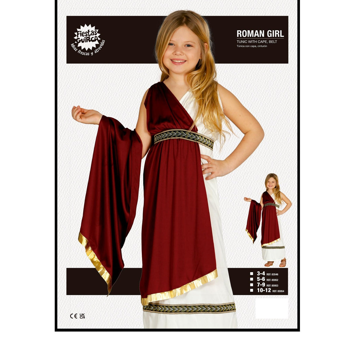 Burgundy-Beige - Pack Shot - Fiestas Guirca Girls Roman Costume Set