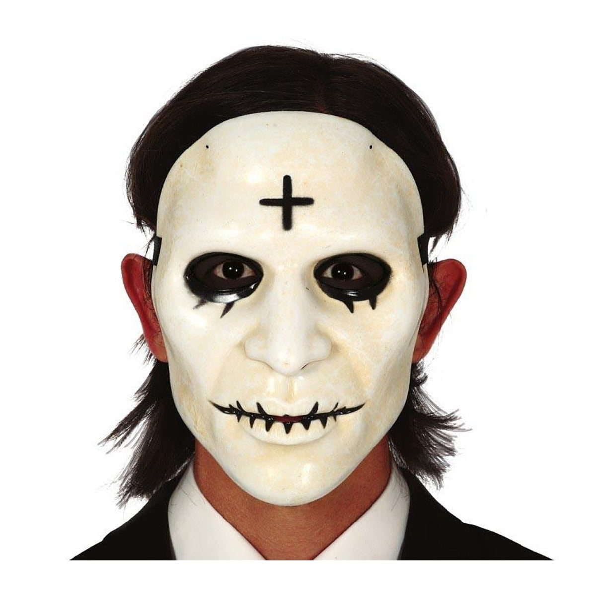 Beige - Side - Fiestas Guirca Unisex Adult Cross PVC Mask