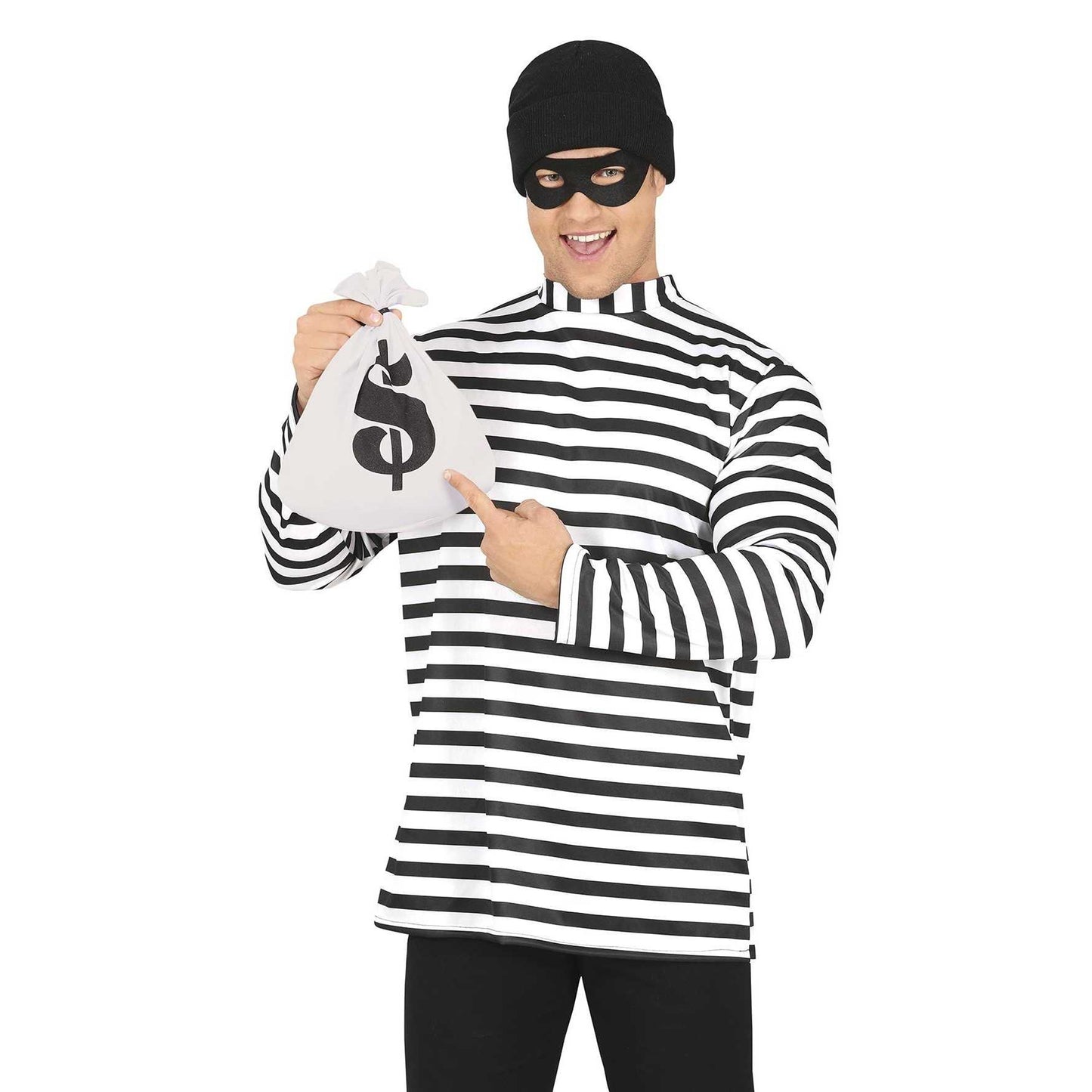 Black-White - Pack Shot - Fiestas Guirca Unisex Adult Thief Costume Accessory Set