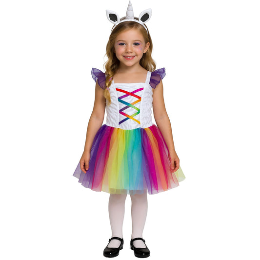 White-Multicoloured - Front - Fiestas Guirca Girls Unicorn Tutu Costume Set