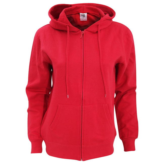 Red - Front - SG Ladies Full Zip Plain Hooded Sweatshirt