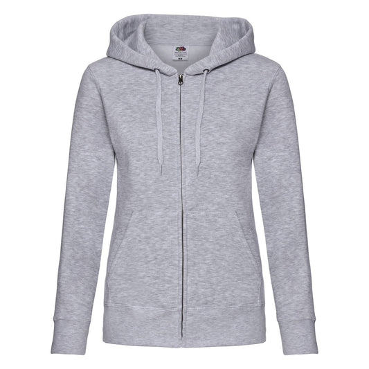 Heather Grey - Front - Fruit of the Loom Womens-Ladies Premium Hooded Lady Fit Sweat Jacket