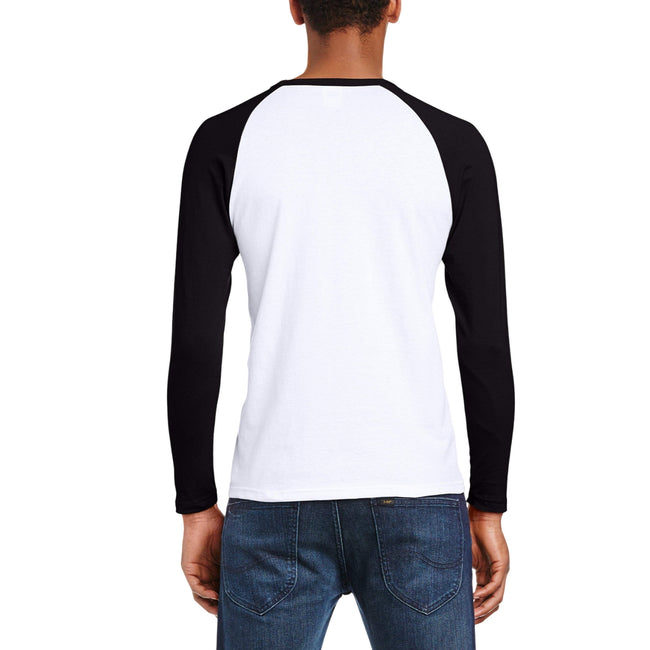 White-Black - Back - Fruit Of The Loom Mens Valueweight Long-Sleeved Baseball T-Shirt