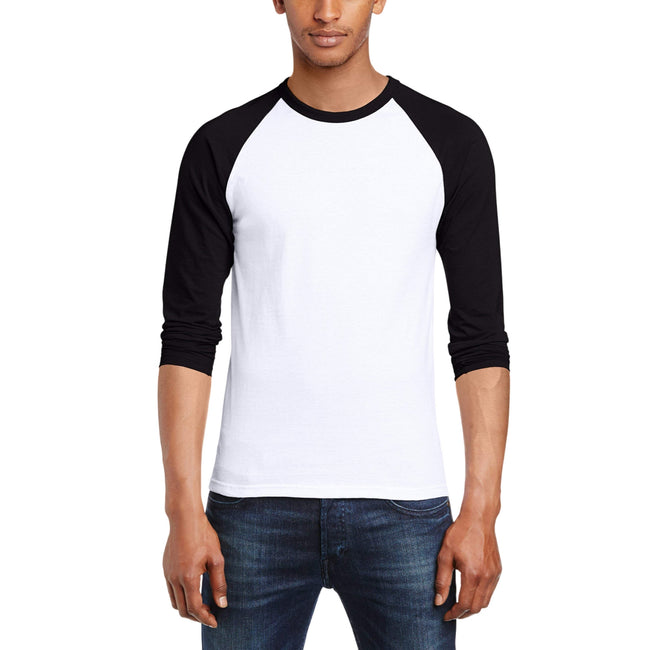 White-Black - Side - Fruit Of The Loom Mens Valueweight Long-Sleeved Baseball T-Shirt