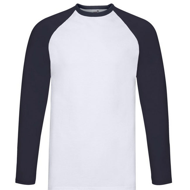 White-Deep Navy - Front - Fruit Of The Loom Mens Valueweight Long-Sleeved Baseball T-Shirt