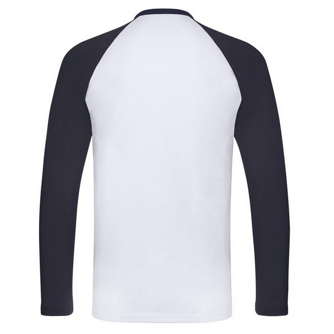 White-Deep Navy - Back - Fruit Of The Loom Mens Valueweight Long-Sleeved Baseball T-Shirt