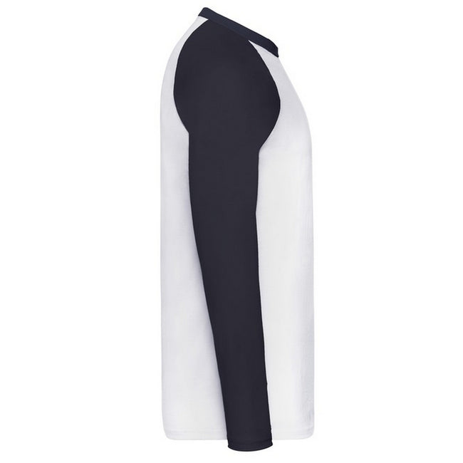 White-Deep Navy - Side - Fruit Of The Loom Mens Valueweight Long-Sleeved Baseball T-Shirt