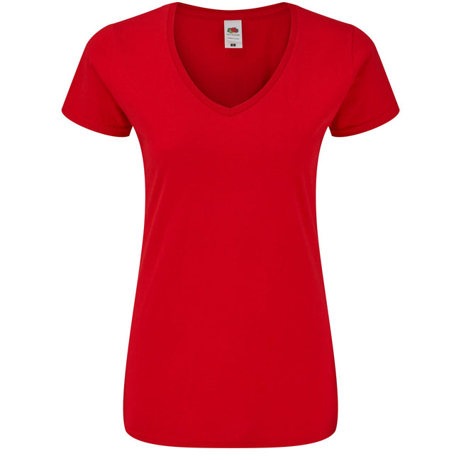 Red - Front - Fruit Of The Loom Womens-Ladies Iconic V Neck T-Shirt