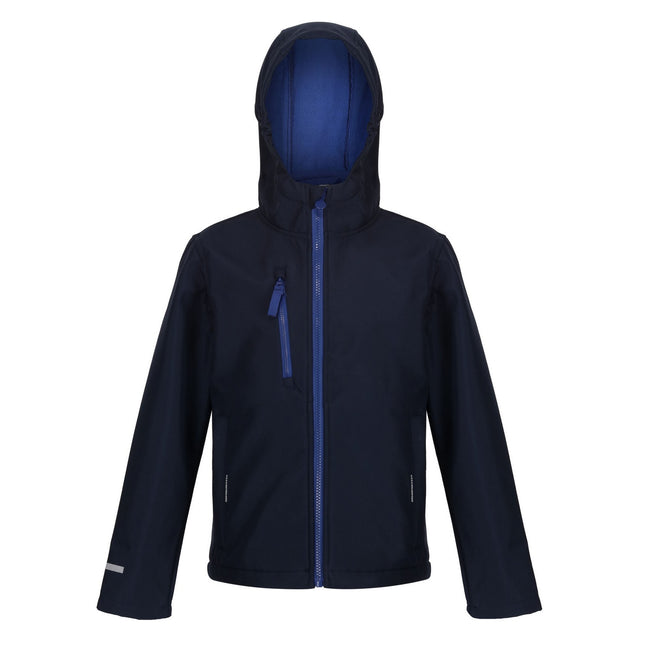 Navy-Royal Blue - Front - Regatta Childrens-Kids Ablaze 3 Layer Hooded Soft Shell Jacket