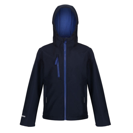 Navy-Royal Blue - Front - Regatta Childrens-Kids Ablaze 3 Layer Hooded Soft Shell Jacket