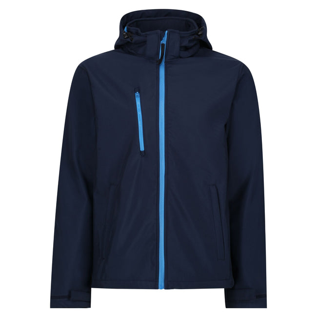 Navy-French Blue - Front - Regatta Mens Venturer 3 Layer Hooded Soft Shell Jacket