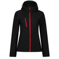 Black-Red - Front - Regatta Womens-Ladies Venturer 3 Layer Hooded Soft Shell Jacket