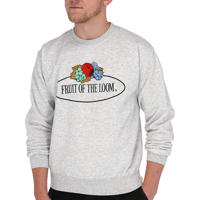 Heather Grey - Side - Fruit of the Loom Mens Vintage Logo Printed Sweatshirt