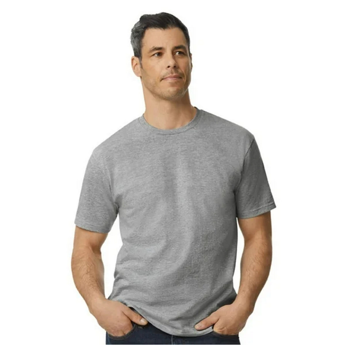 Sports Grey - Side - Gildan Unisex Adult Polycotton Midweight T-Shirt
