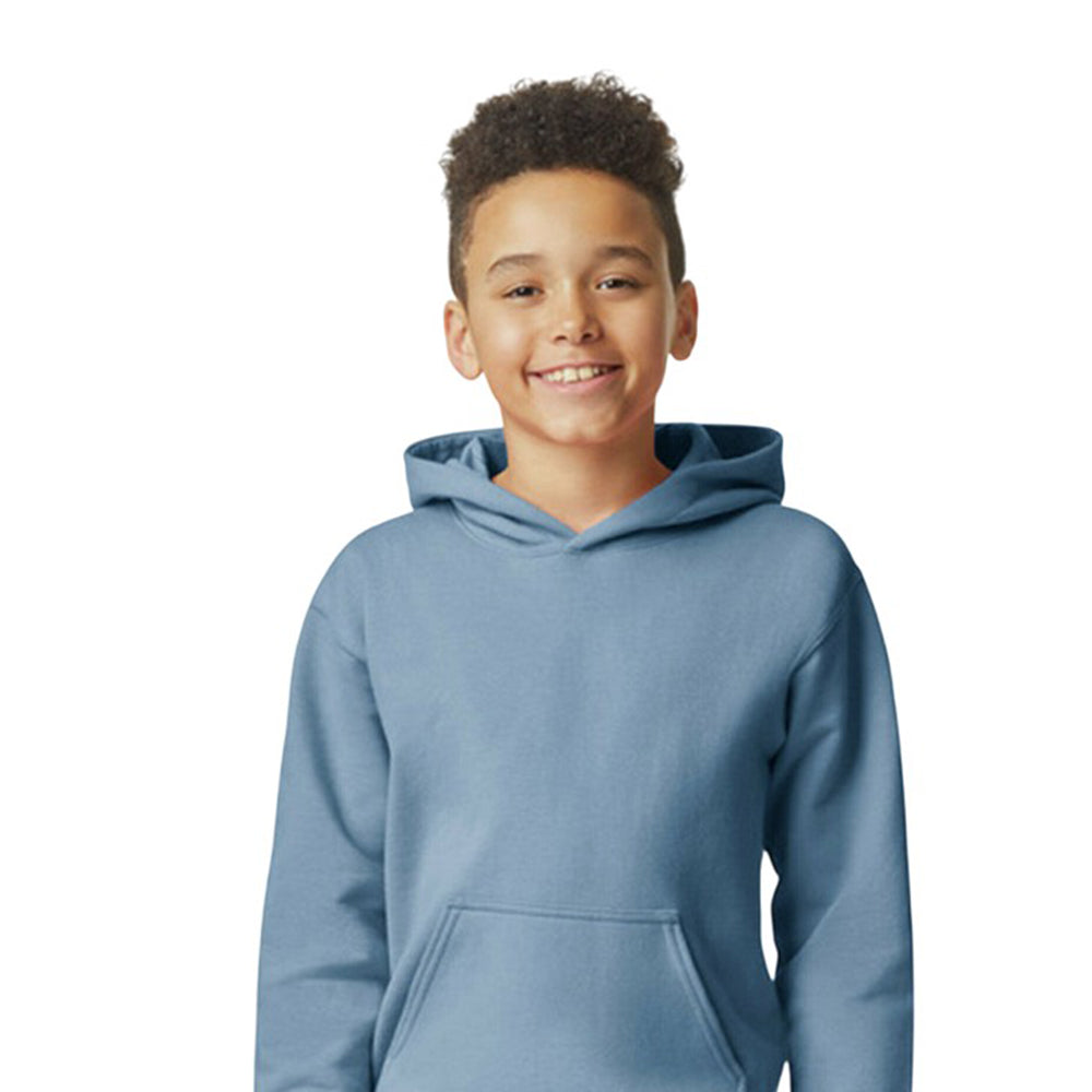 Stone Blue - Back - Gildan Childrens-Kids Softstyle Plain Fleece Midweight Hoodie