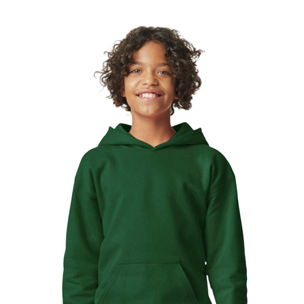 Forest Green - Back - Gildan Childrens-Kids Softstyle Plain Fleece Midweight Hoodie