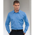Corporate Blue - Side - Russell Collection Mens Long Sleeve Poly-Cotton Easy Care Tailored Poplin Shirt