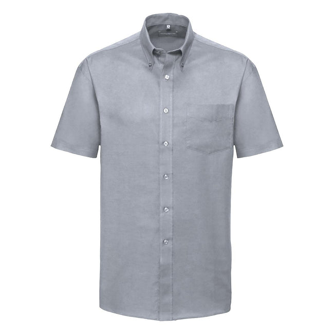Silver Grey - Front - Russell Collection Mens Short Sleeve Easy Care Oxford Shirt