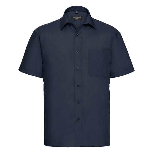 French Navy - Front - Russell Collection Mens Short Sleeve Poly-Cotton Easy Care Poplin Shirt
