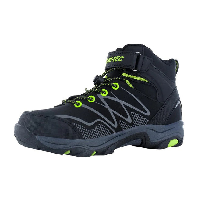 Black-Lime - Pack Shot - Hi-Tec Boys Blackout Mid Cut Walking Boots