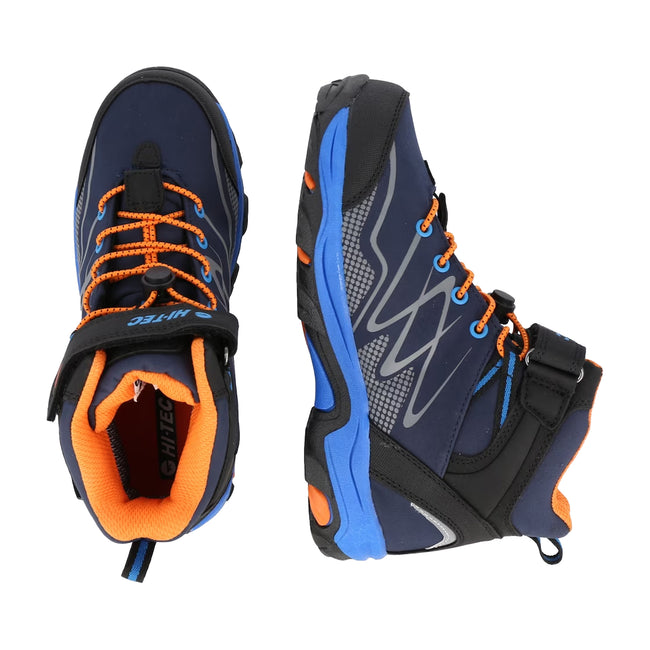 Navy-Orange-Lake Blue - Side - Hi-Tec Boys Blackout Mid Cut Walking Boots