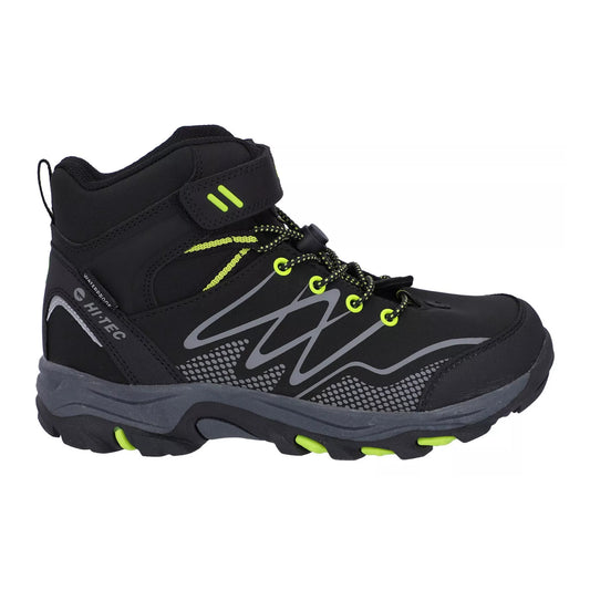 Black-Lime - Front - Hi-Tec Boys Blackout Mid Cut Walking Boots