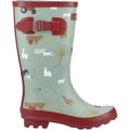 Khaki Green-Red - Side - Cotswold Childrens-Kids Farmyard Wellington Boots