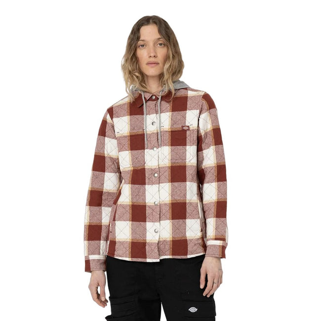 Fired Brick - Side - Dickies Womens-Ladies Flannel Shirt Jacket