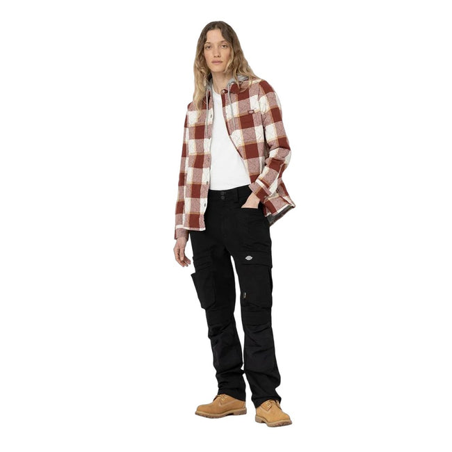 Fired Brick - Pack Shot - Dickies Womens-Ladies Flannel Shirt Jacket