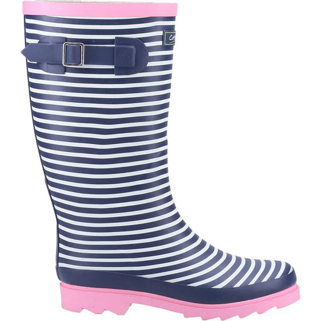 Blue-White-Pink - Side - Cotswold Womens-Ladies Chilson Striped Wellington Boots