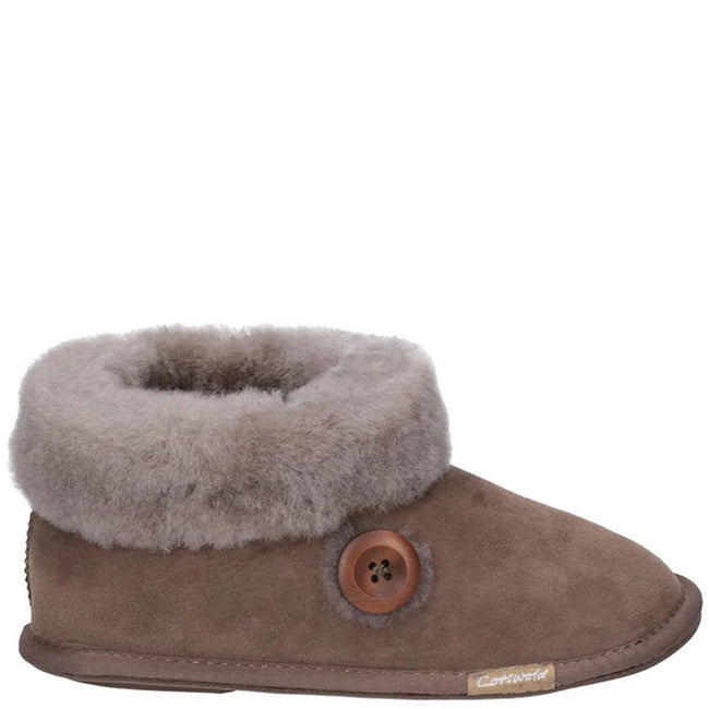 Mushroom - Side - Cotswold Womens-Ladies Wotton Suede Sheepskin Slipper Boots