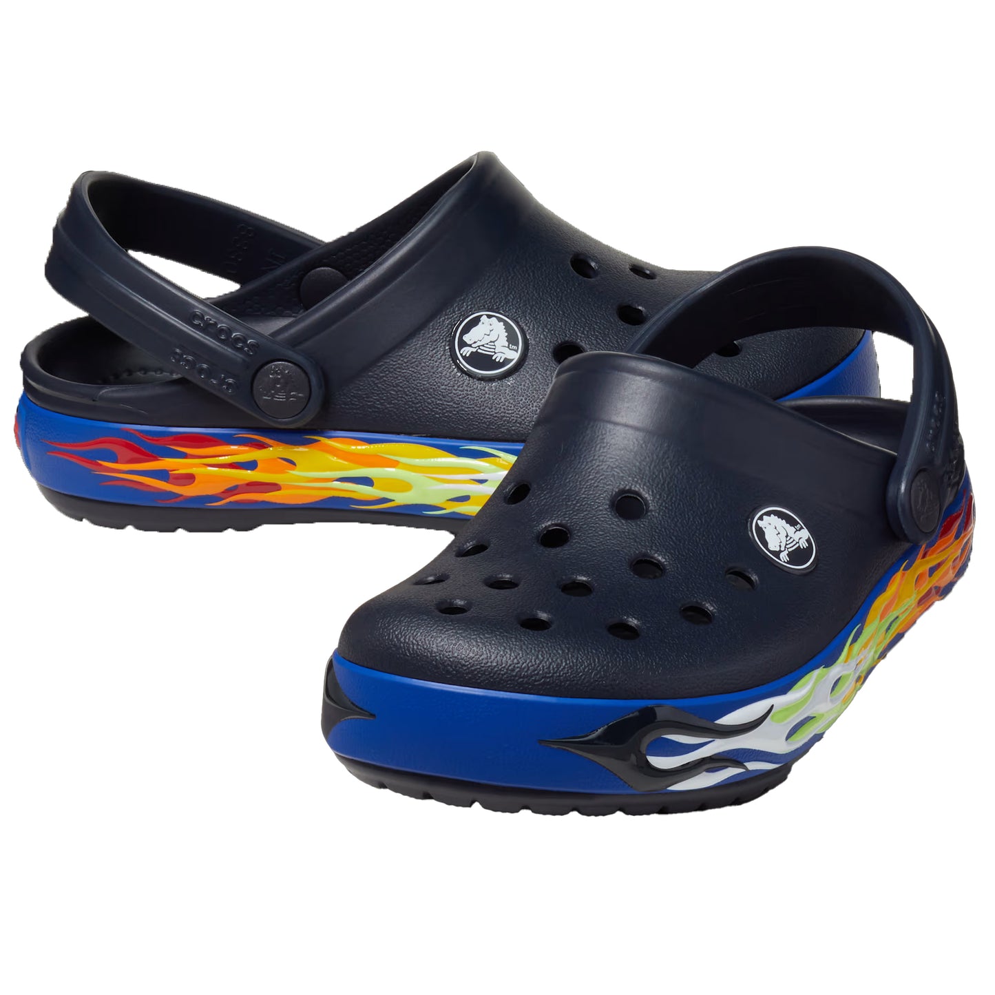 Deep Navy - Close up - Crocs Childrens-Kids Crosband Flames Clogs