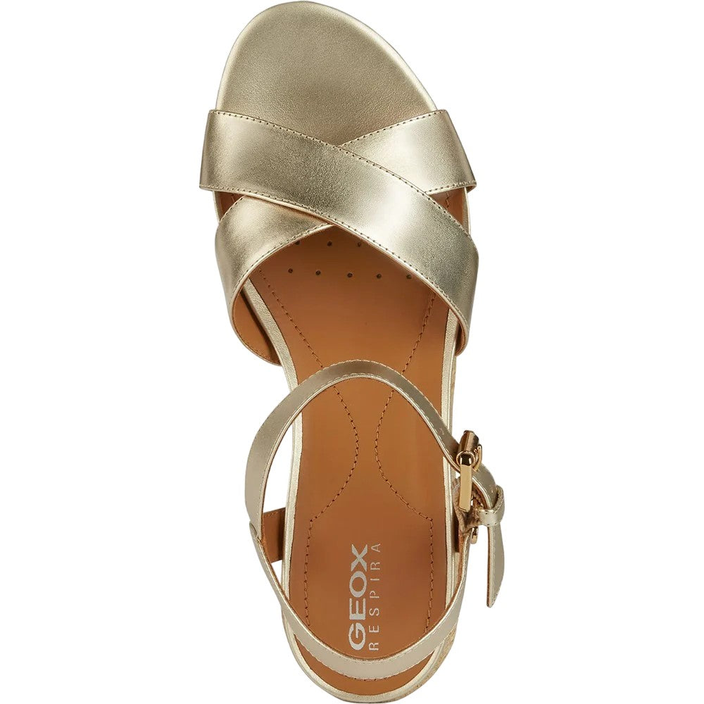Light Gold - Pack Shot - Geox Womens-Ladies Ischia Corda Suede Sandals