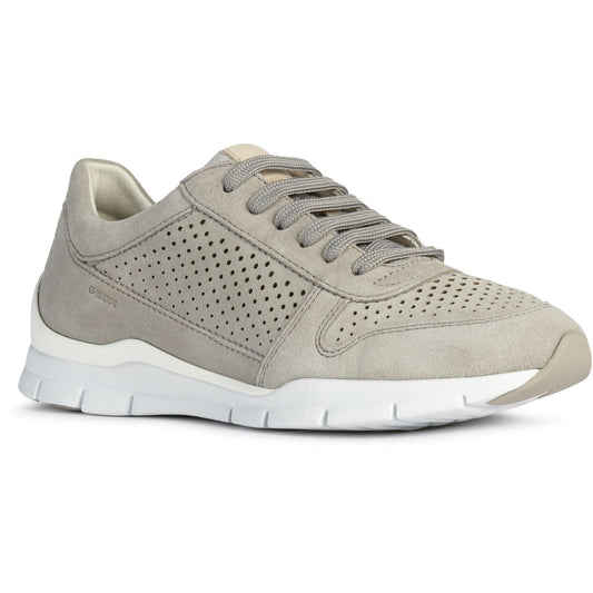 Light Grey - Front - Geox Womens-Ladies Sukie Suede Trainers