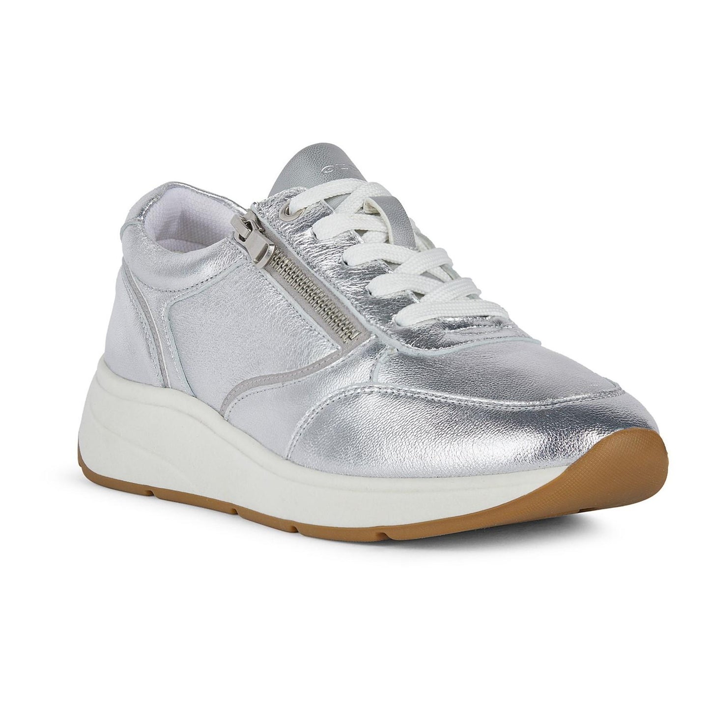 Silver - Front - Geox Womens-Ladies Cristael Leather Trainers
