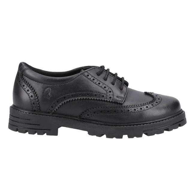 Black - Back - Hush Puppies Girls Maxine Leather School Shoes