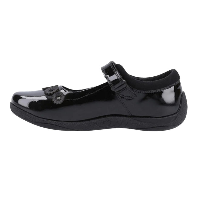 Black Patent - Back - Hush Puppies Girls Christina Leather School Shoes