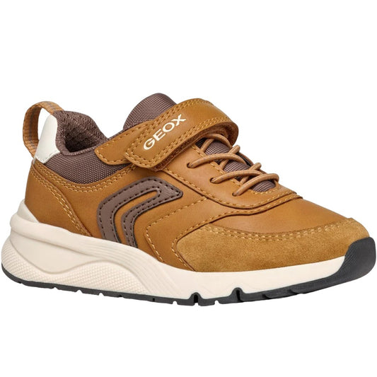 Dark Yellow-Coffee - Front - Geox Boys Rooner Trainers