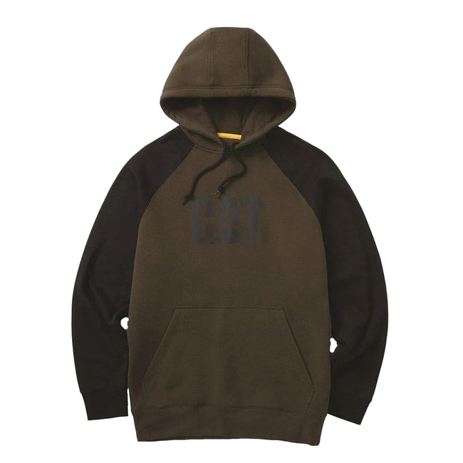 Army Moss-Black - Front - CAT Lifestyle Mens Hooded Raglan Sweatshirt