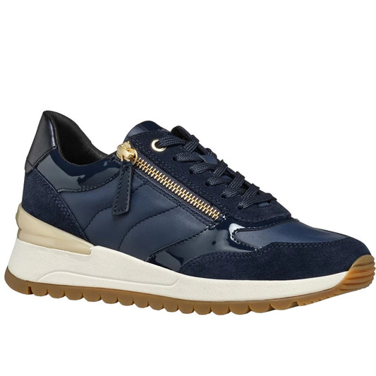 Navy - Front - Geox Womens-Ladies Desya Patent Leather Trainers