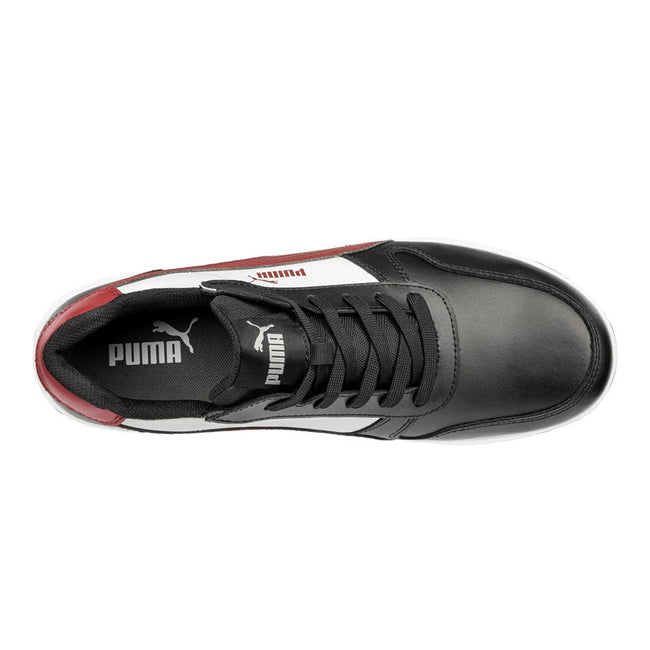 Black-White-Red - Side - Puma Safety Mens Frontcourt Leather Low Safety Trainers