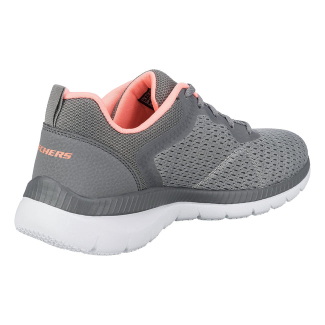 Grey-Coral - Back - Skechers Womens-Ladies Bountiful Quick Path Plain Trainers