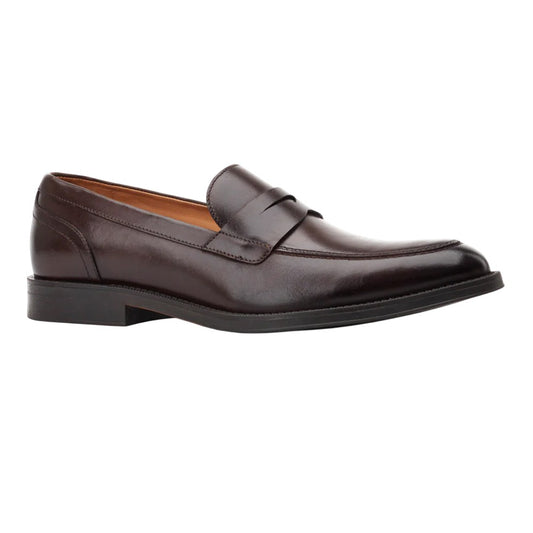 Dark Brown - Front - Base London Mens Kennedy Leather Slip-on Loafers
