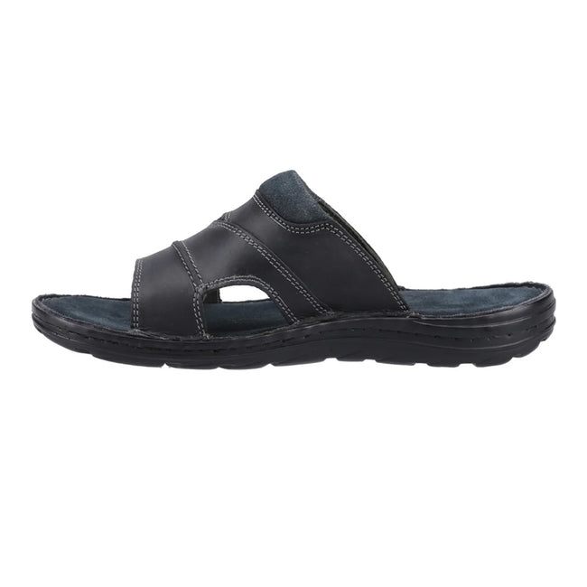Black - Side - Hush Puppies Mens Archer Leather Mule Sandals