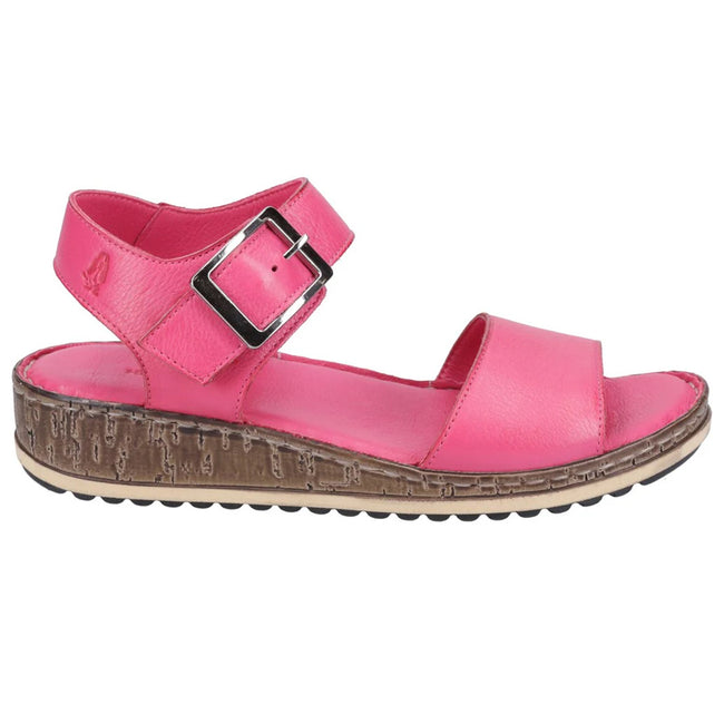 Pink - Side - Hush Puppies Womens-Ladies Ellie Leather Wedge Sandals