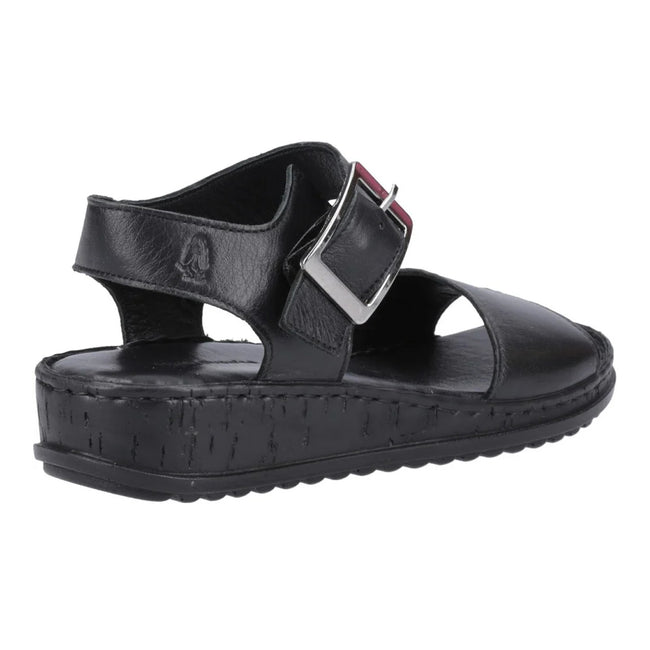 Black - Back - Hush Puppies Womens-Ladies Ellie Leather Wedge Sandals