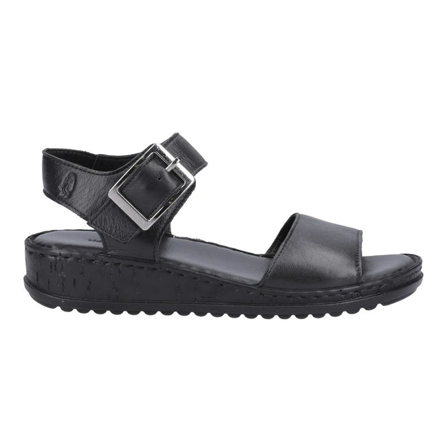 Black - Side - Hush Puppies Womens-Ladies Ellie Leather Wedge Sandals