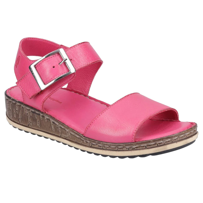 Pink - Front - Hush Puppies Womens-Ladies Ellie Leather Wedge Sandals